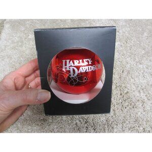 Harley-Davidson Red Glass Holiday Ornament With Logo Design In Original Box
